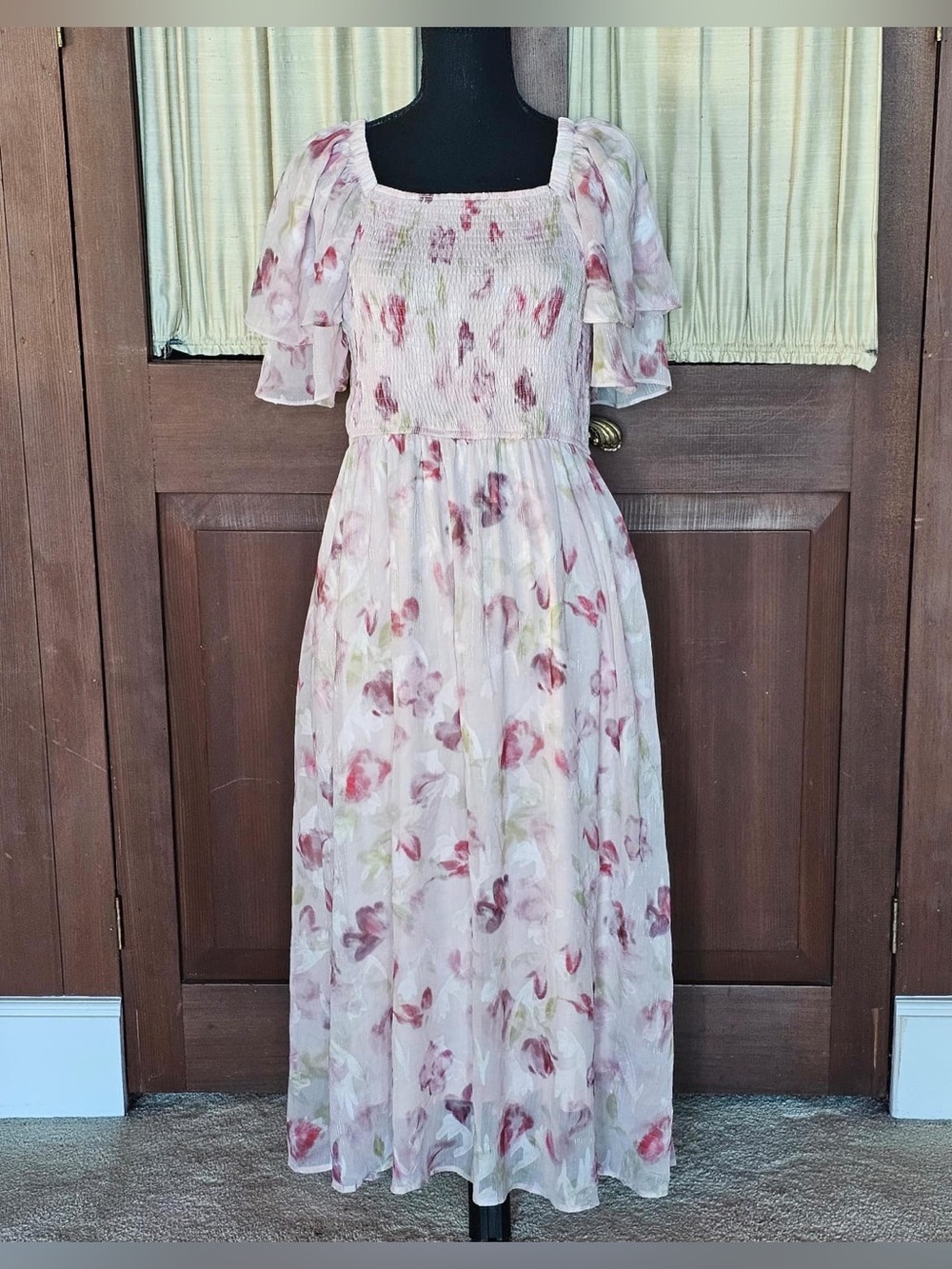 Hayden Cream Maxi Dress with Pink Floral Print